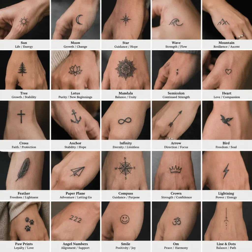 Collection of the best hand tattoo ideas including small, minimalist, floral, and symbolic designs